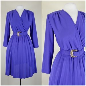 Vintage purple pleated dress with belt